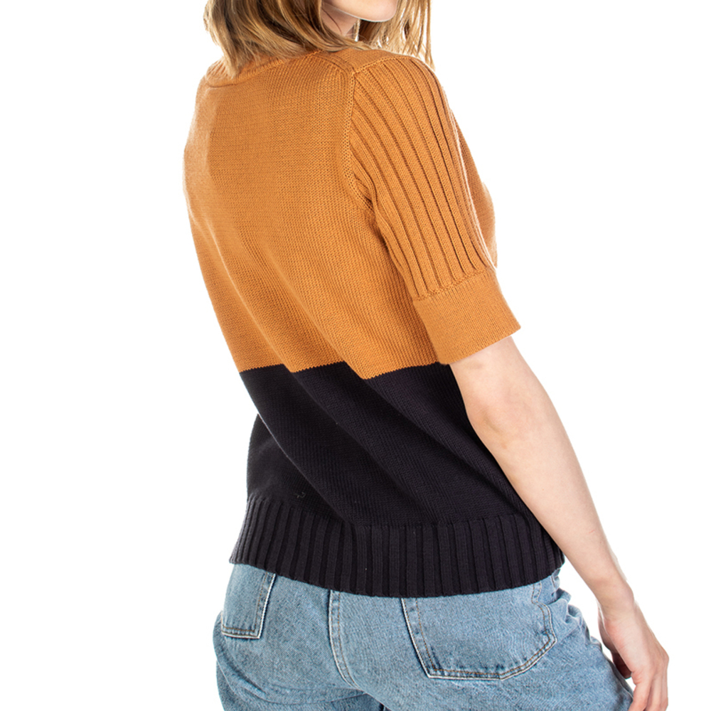 TORY BURCH DARK MED &AMP; NAVY KNIT CROPPED SWEATER | WOMENS SIZE L
